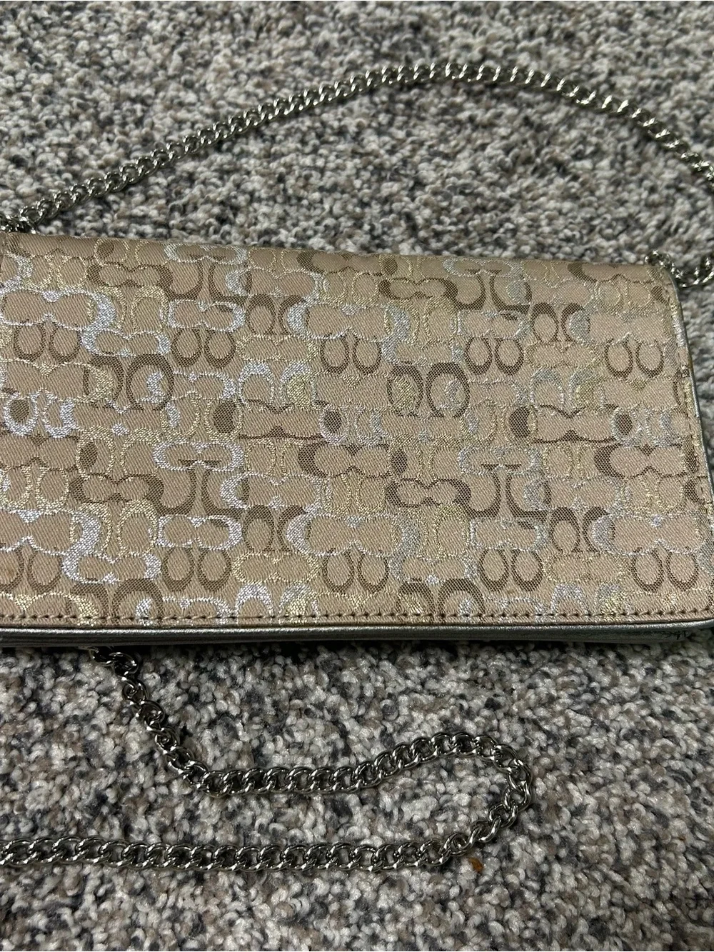 Vintage Coach Y2K Lurex Signature Optic Art Clutch Bag Chain Strap Sparkle